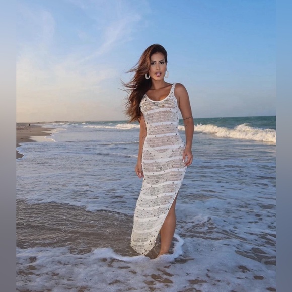 ZARA ~ Mesh Open Knit Dress with Seashells / coverup - Picture 4 of 16